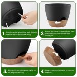 FOUKUS Set of 5 Self-Watering Plant Pots with Drainage – Eco-Friendly Plastic Planters for Indoor & Outdoor Use – Pots for Succulents, Cactus, Snake Plants (7, 6.5, 6, 5.5, 5) – Green - Image 14